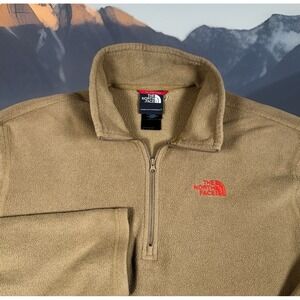 The North Face Fleece Pullover Jacket Men S Lightweight 1/4 Zip Light Brown/Red‎